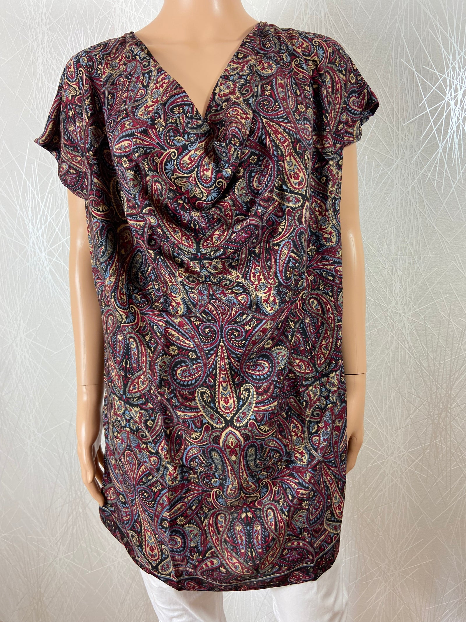 Blouse tunique fluide légère bordeaux à motifs cachemire Aller Simplement