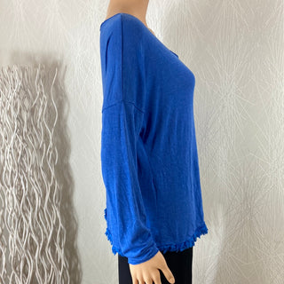 Pull mailles fines manches longues franges col V Made In Italy