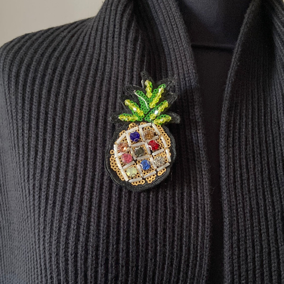 Broche bijoux femme ananas sequins perles multicolores