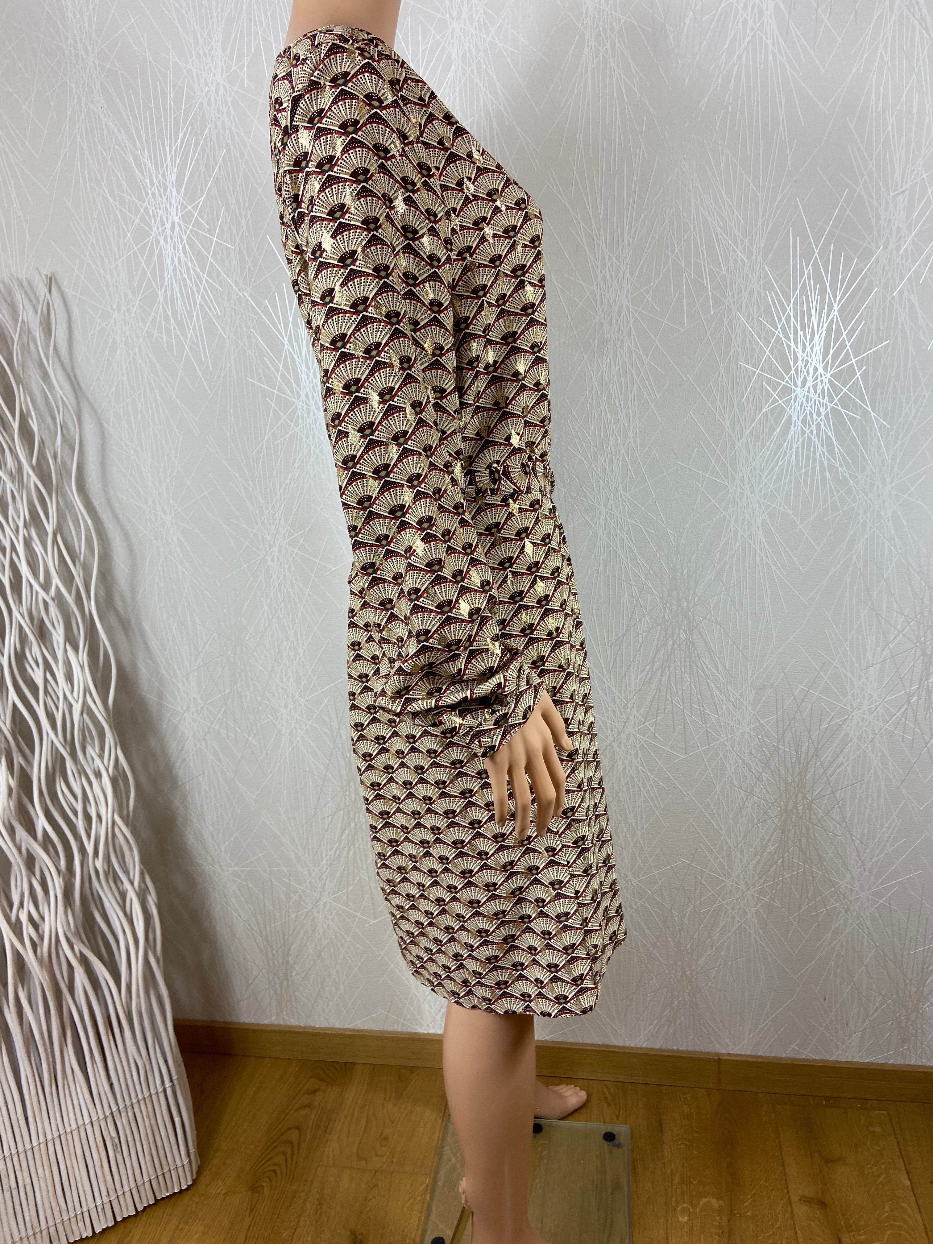 Robe courte cintrée manches longues imprimé géométrique vanille et or Deeluxe