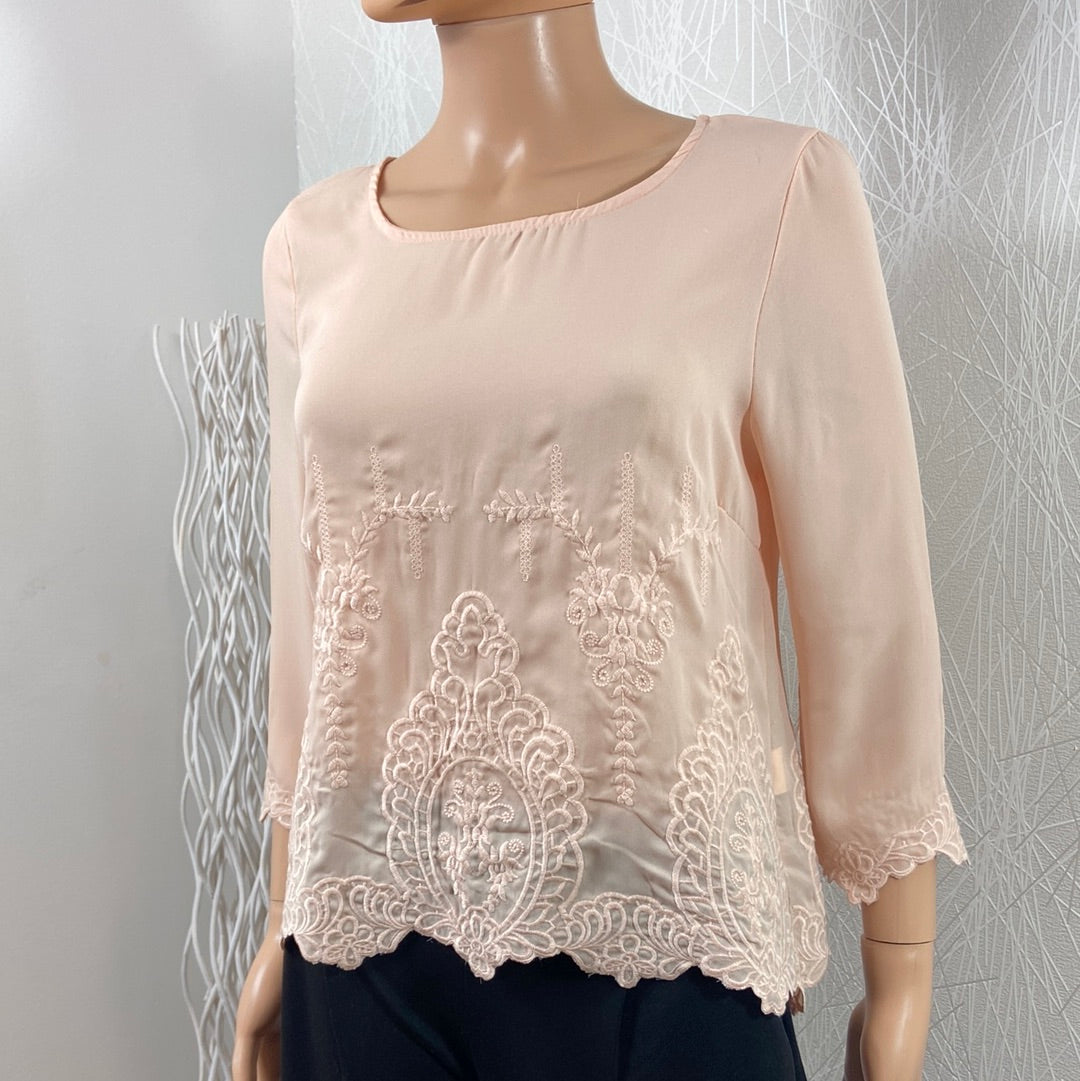 Blouse brodée rose manches longues Cherry Paris - Offre-Unique