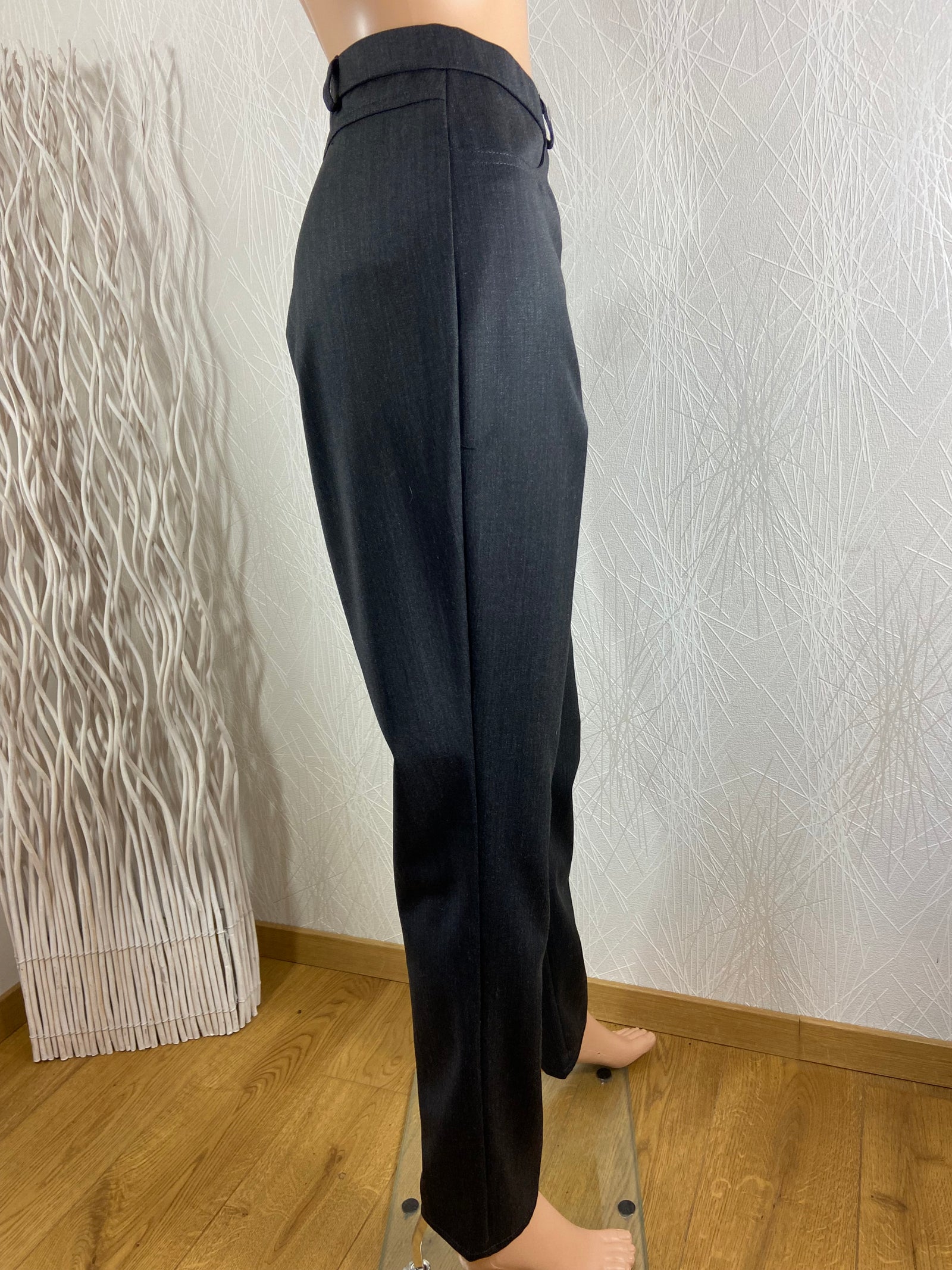 Pantalon habillé gris anthracite chaud avec laine taille haute Gévana