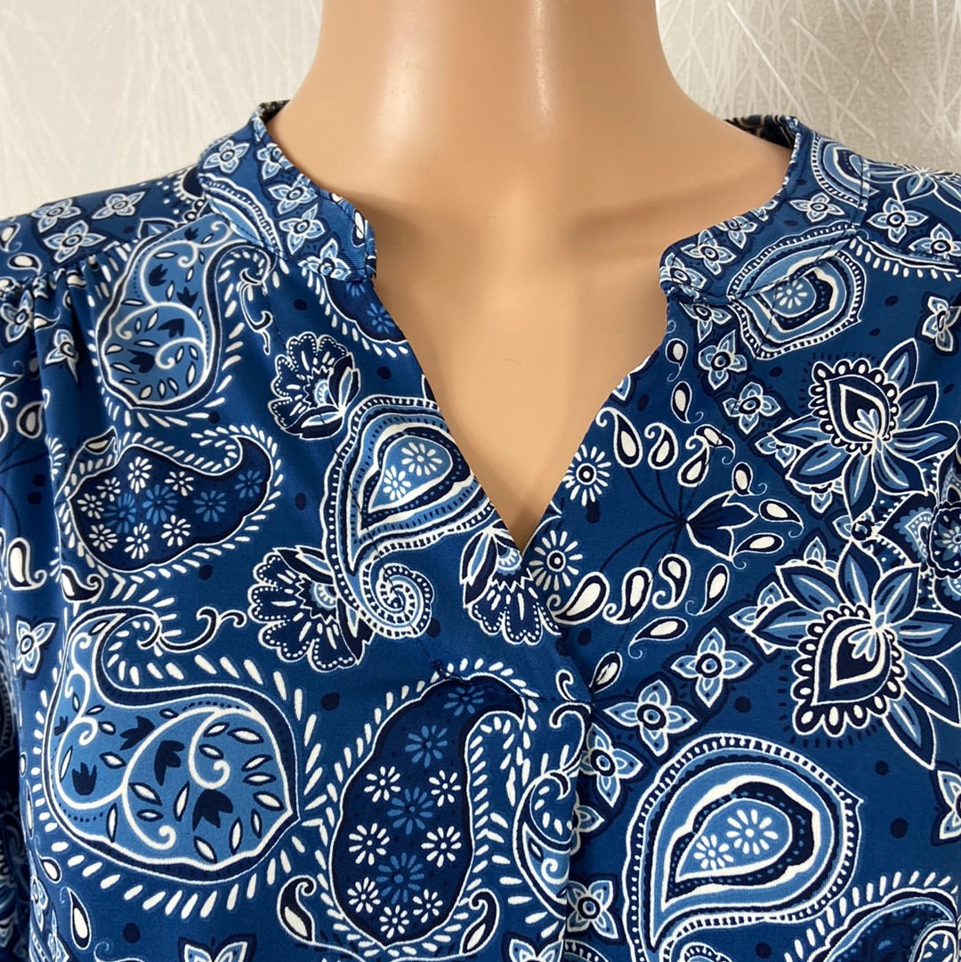 Blouse fluide col V motifs cachemire bleu Le Singe de Julie