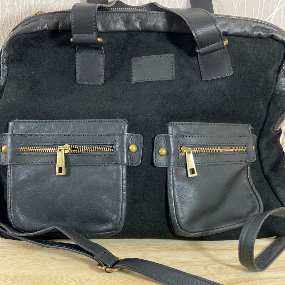 Sac à main avec bandoulière en cuir noir Vera Pelle