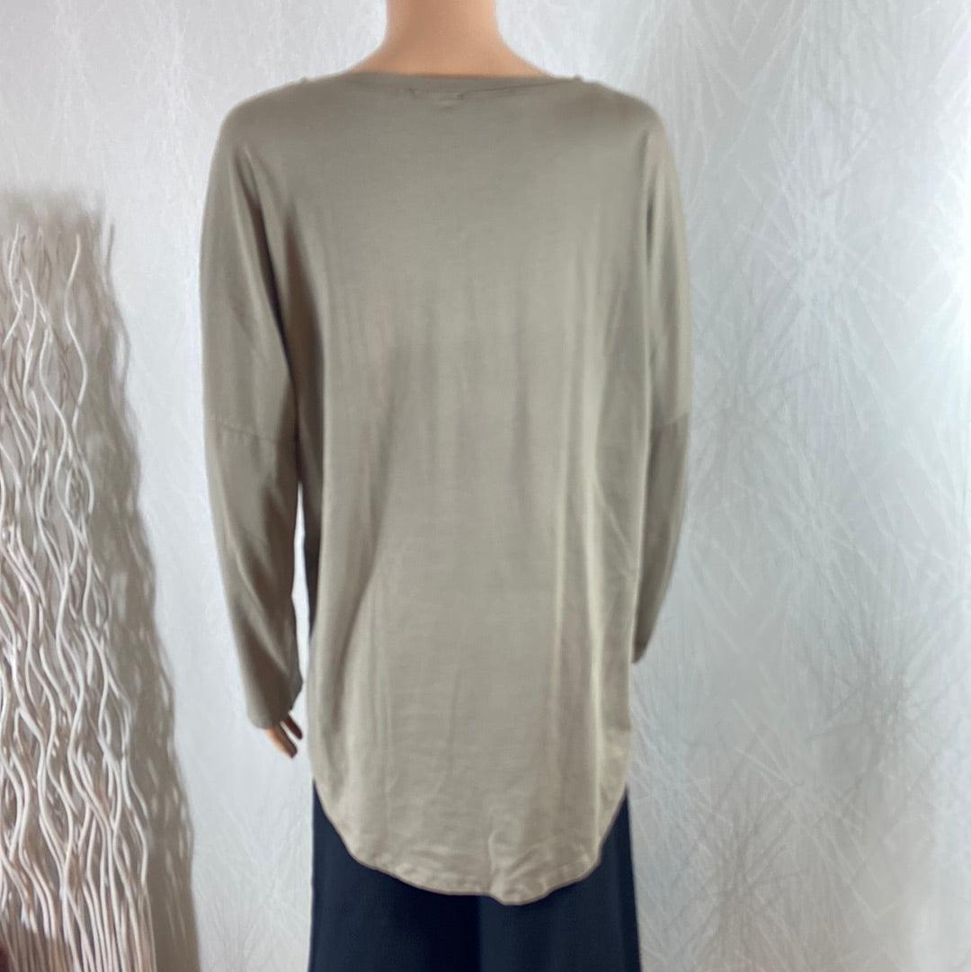 Top ample asymétrique manches longues coton beige col V Made In Italy - Offre-Unique