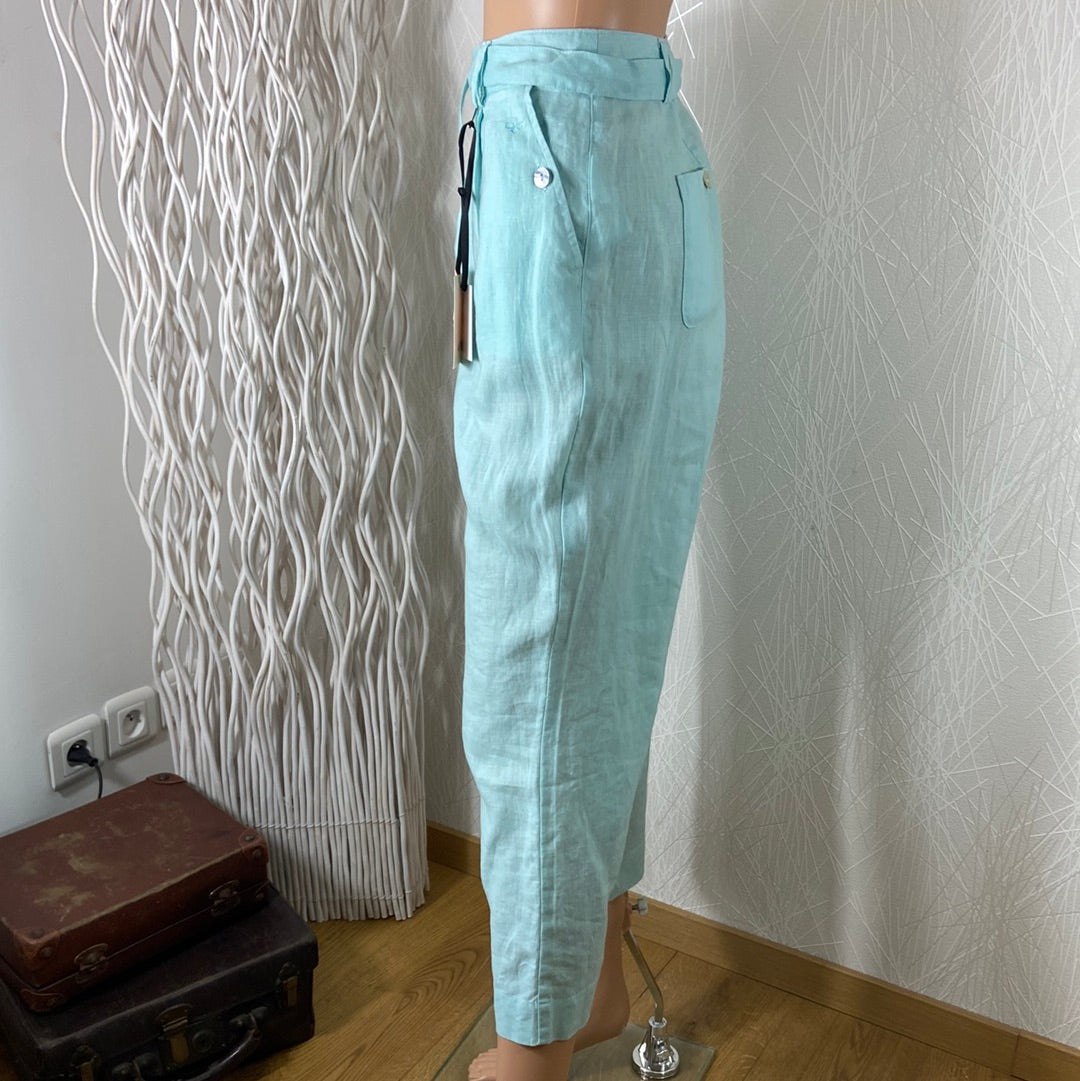 Pantalon femme en lin taille haute coupe droite 100% lin Julie Guerlande - Offre-Unique