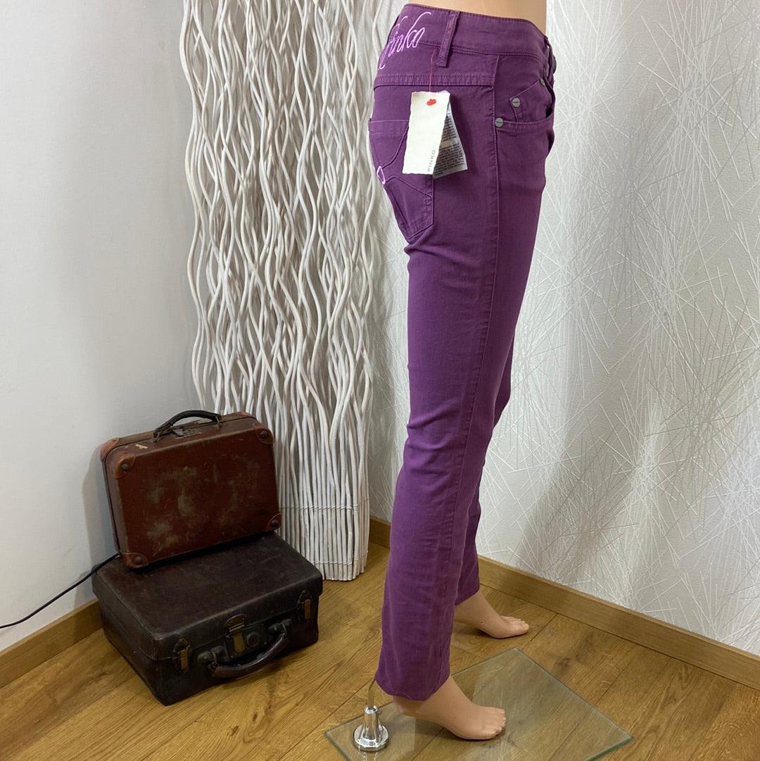 Pantalon slim coton violet broderie haut de gamme Pinko - Offre-Unique