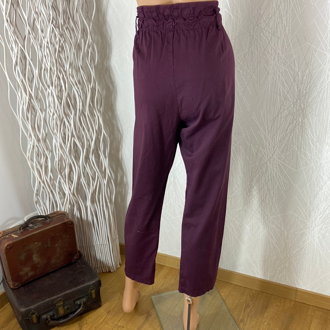 Pantalon femme rouge bordeaux taille haute élastique coupe droite Johanna