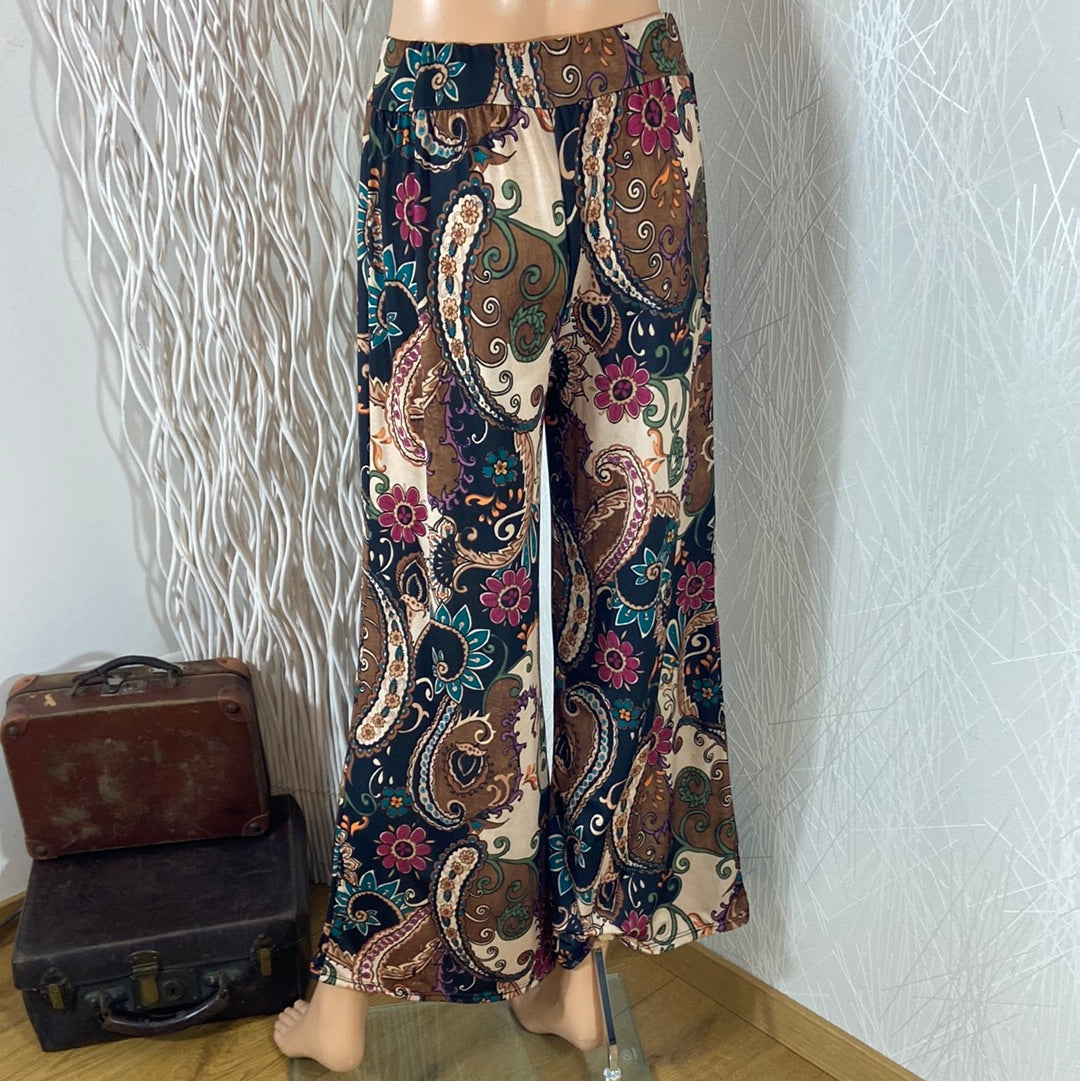 Pantalon léger fluide avec fleurs multicolores taille élastique jambes larges Made In Italy