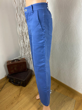 Pantalon bleu coton taille haute jambes larges Les Impatientes