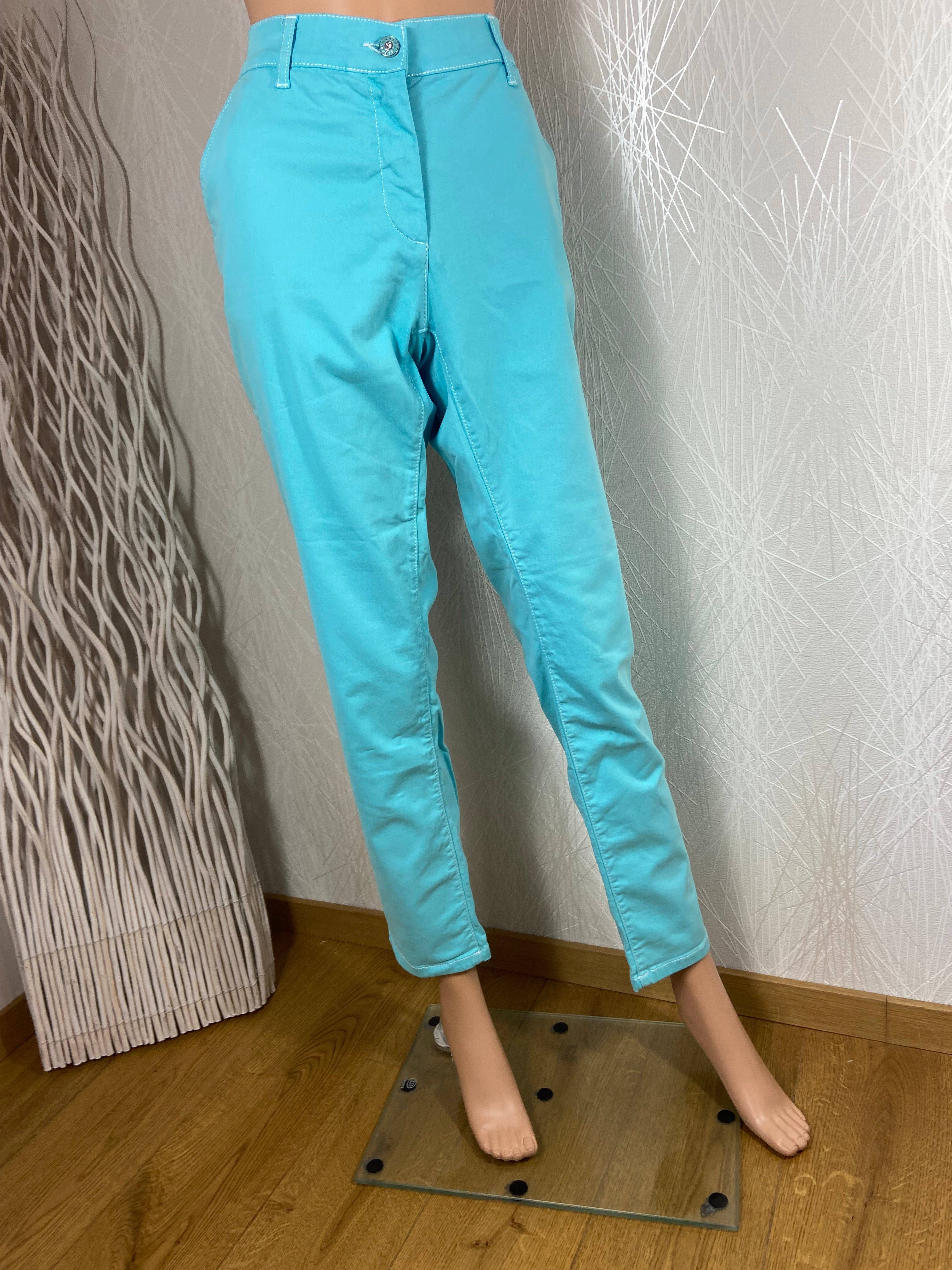 Pantalon coton coupe droite bleu turquoise Ananke