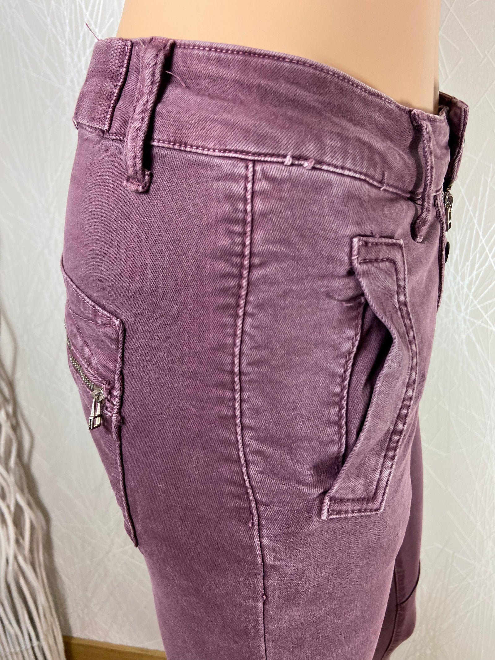 Pantalon violet taille mi-haute en coton - Offre-Unique