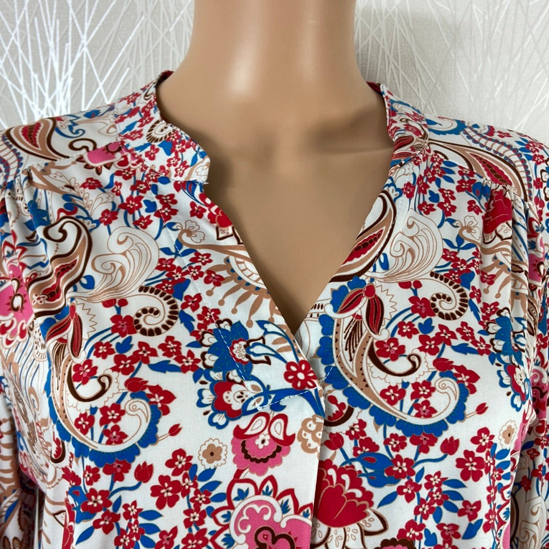 Blouse fluide multicolore col V motifs cachemire jeu de plis Le Singe de Julie