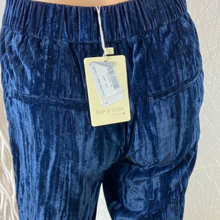 Pantalon velours lisse bleu marine taille haute élastique See U Soon