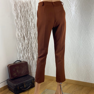 Pantalon habillé brun 7/8 taille haute coupe droite Studio Birkin