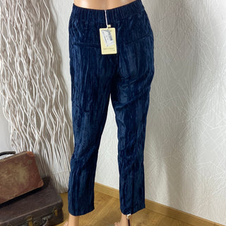 Pantalon velours lisse bleu marine taille haute élastique See U Soon