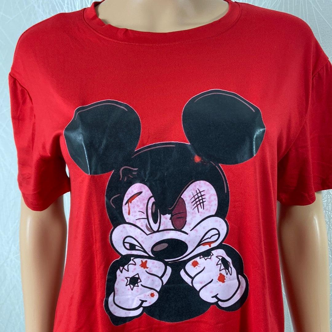 T-shirt rouge style Mickey manches courtes Fashion - Offre-Unique