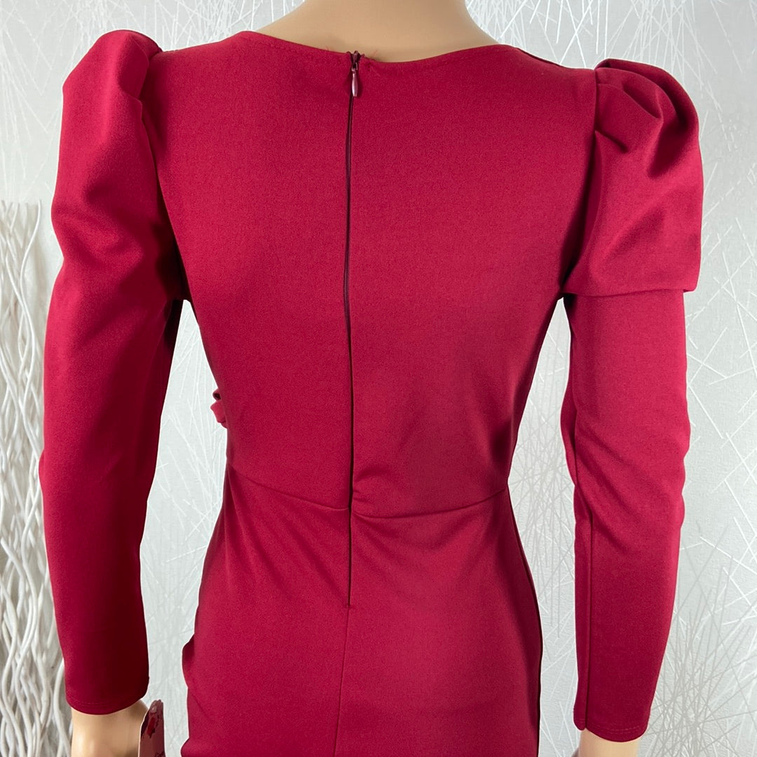 Robe courte rouge fuchsia cache coeur flot manches longues Fashion