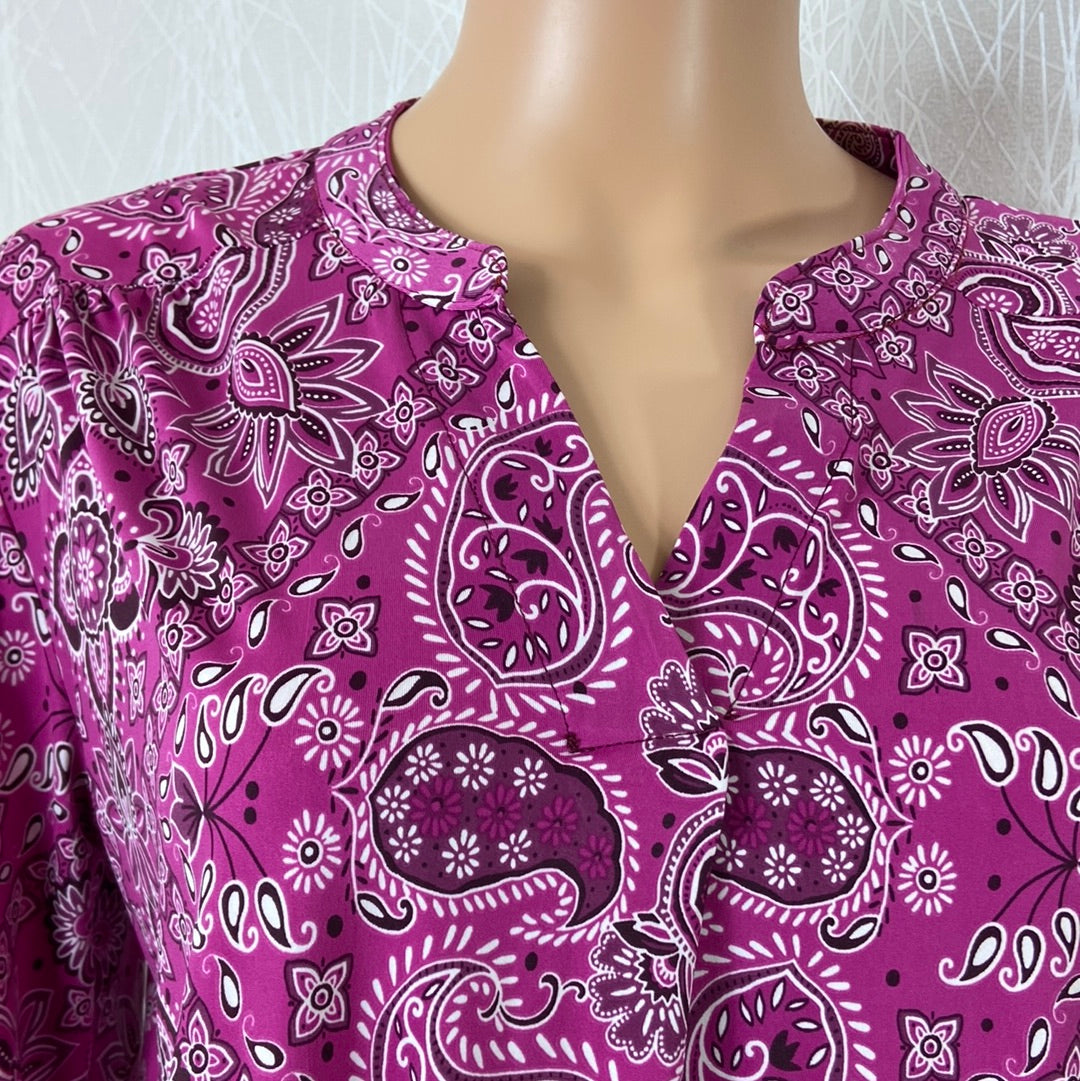 Blouse rose fluide motifs cachemire manches longues Le Singe de Julie