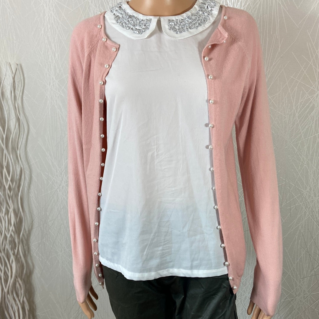 Gilet rose avec perles très doux manches longues O. Mill