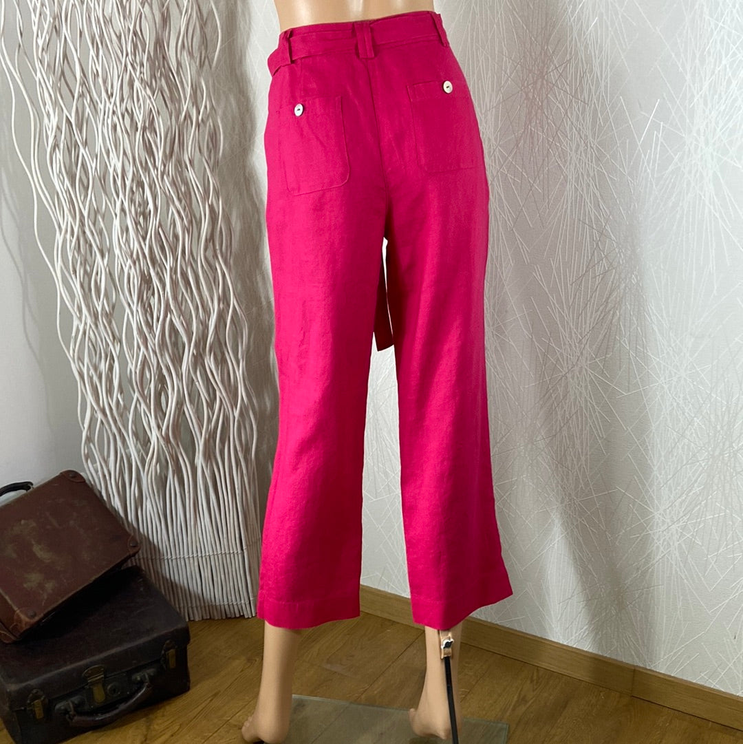 Pantalon femme en lin taille haute coupe droite 100% lin Julie Guerlande - Offre-Unique