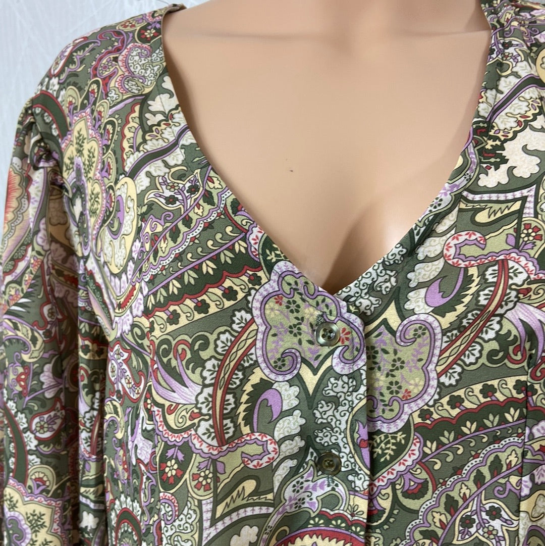 Blouse boutonnée femme à motifs fleuris cachemire multicolore manches 3/4 Celina