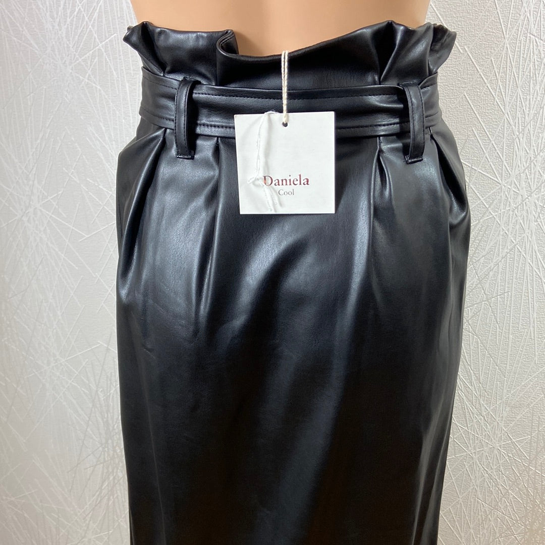 Jupe longue taille haute cuir synthétique noir Daniela Cool