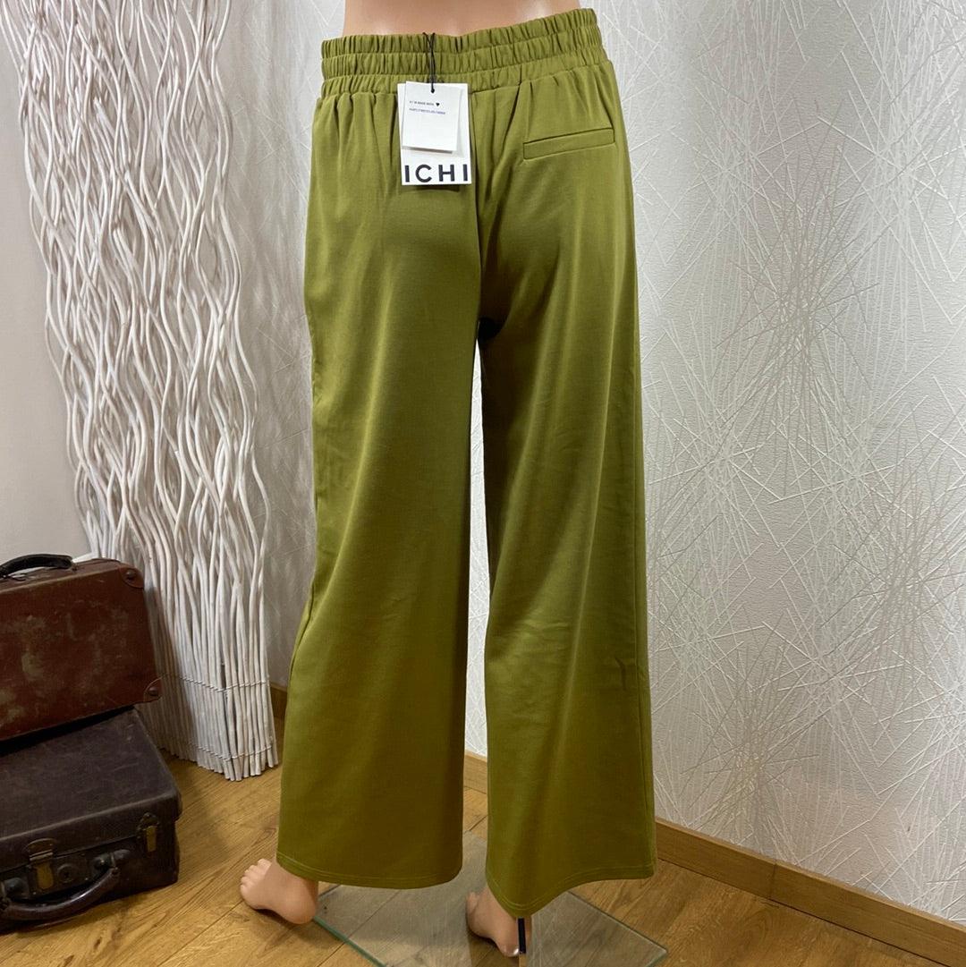 Pantalon vert taille haute élastique coupe ample jambes larges Ihkate Long Wide Ichi - Offre-Unique