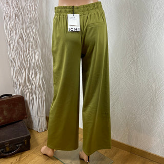 Pantalon vert taille haute élastique coupe ample jambes larges Ihkate Long Wide Ichi