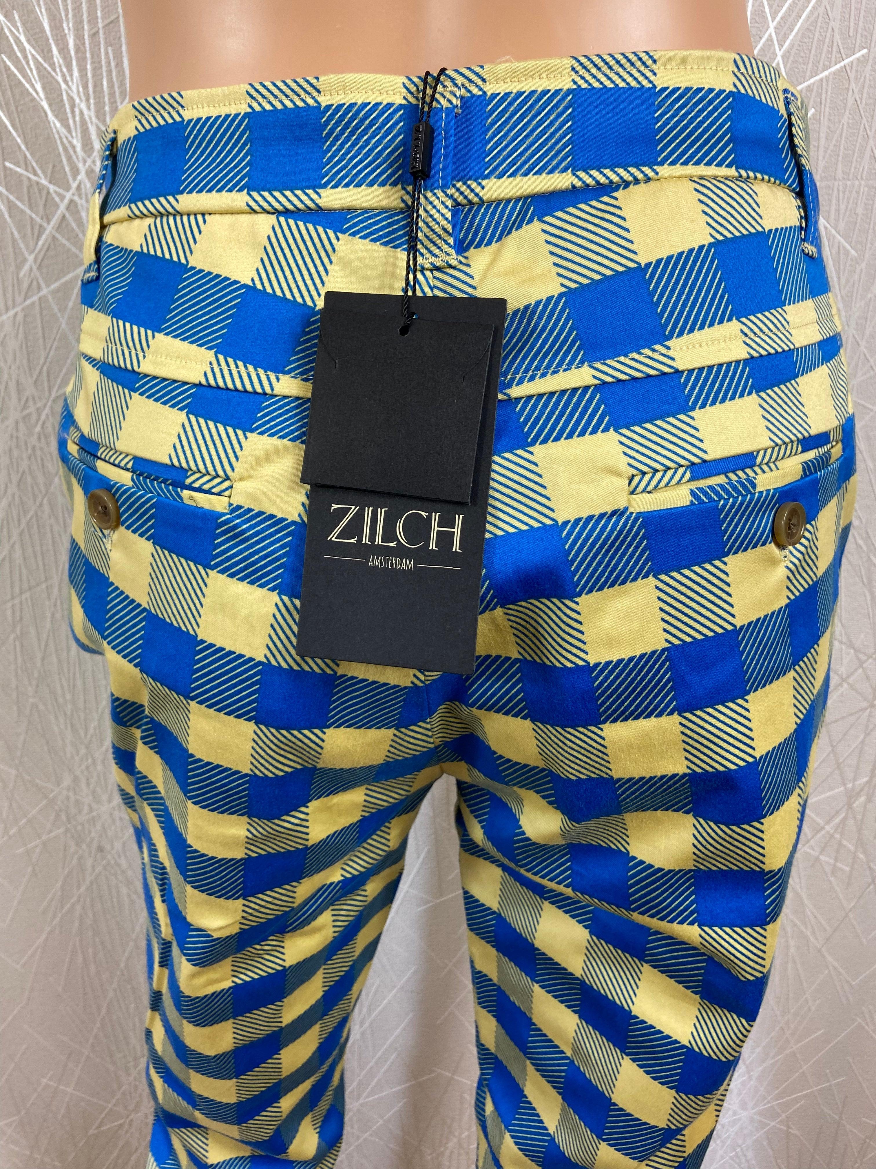 Pantalon coupe droite à carreaux bleu et jaune Zilch - Offre-Unique