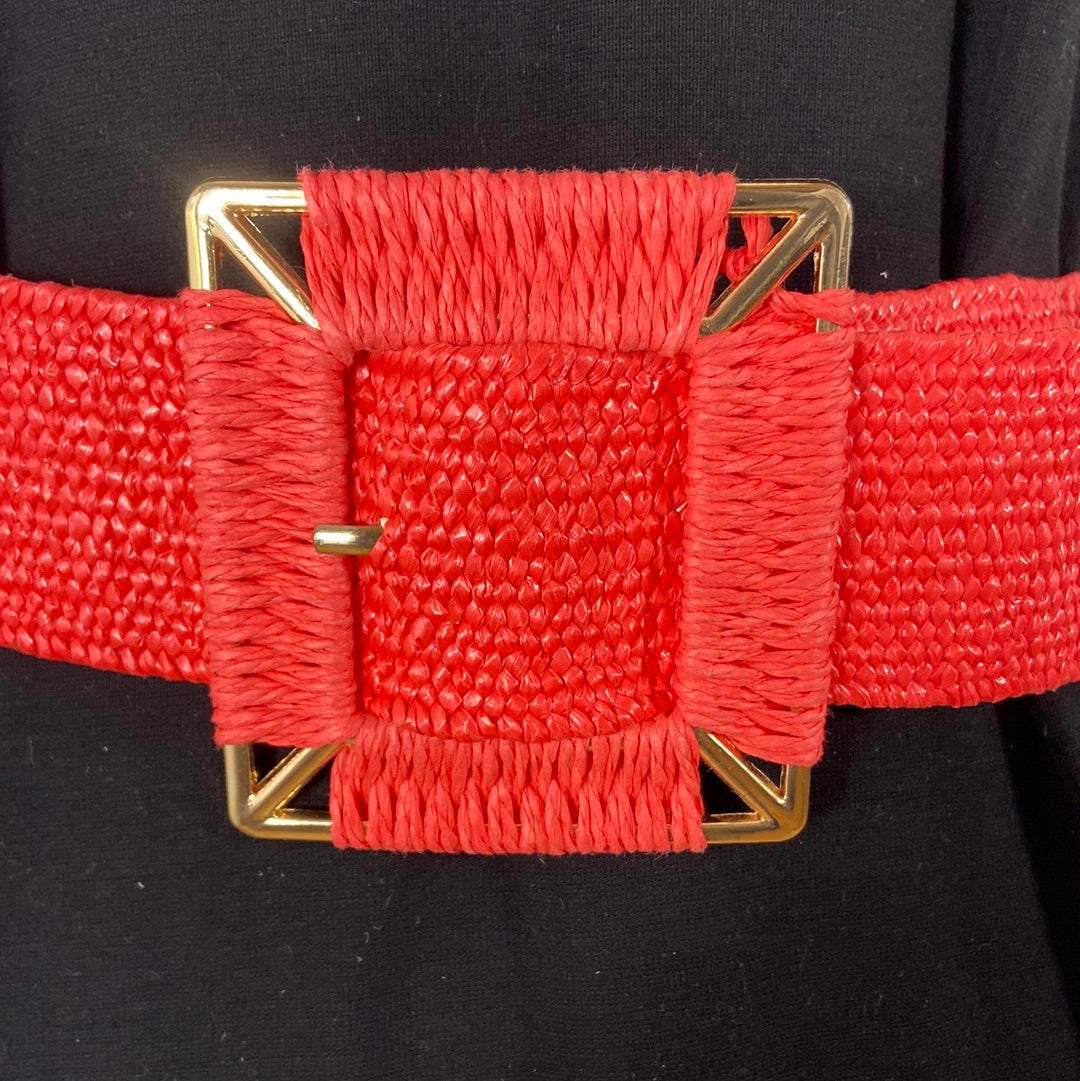 Ceinture rose femme raphia élastique grande boucle dorée