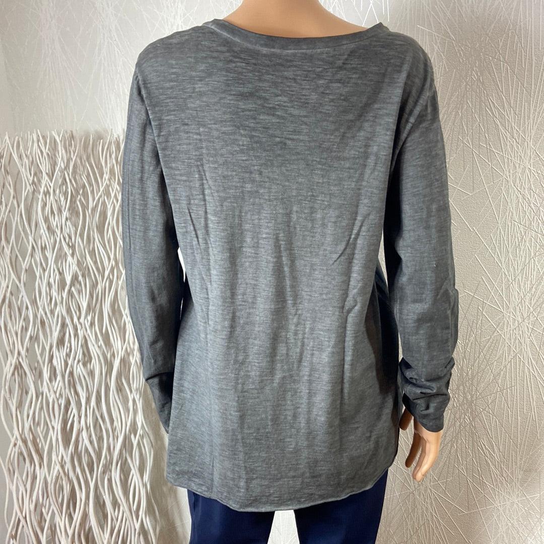 Blouse femme coton gris col V Made In Italy - Offre-Unique