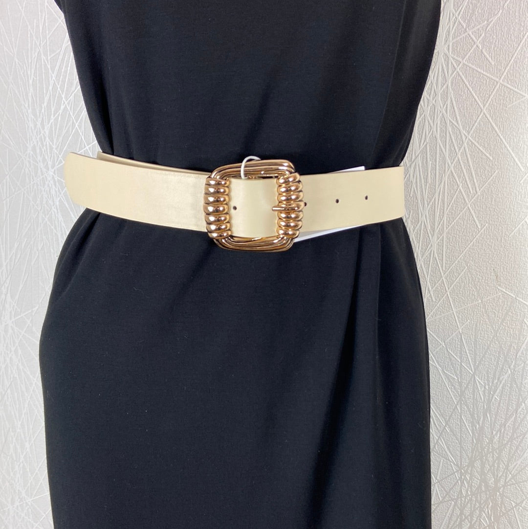 Ceinture beige femme cuir synthétique grande boucle dorée modèle Laaino Hip Ichi