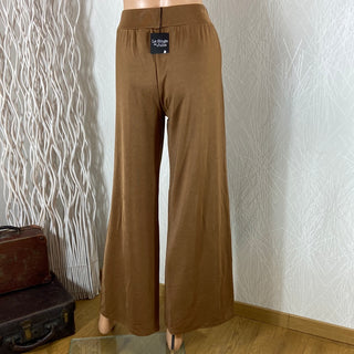 Pantalon camel fluide taille haute élastique jambes larges Le Singe de Julie