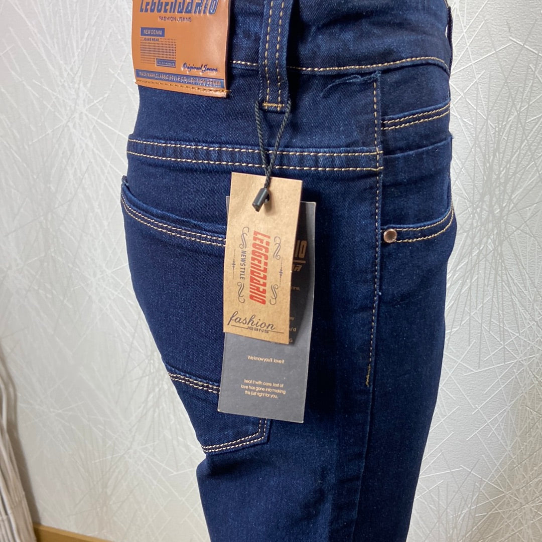 Jeans femme denim bleu foncé couture constrastée taille mi-haute Leggendario