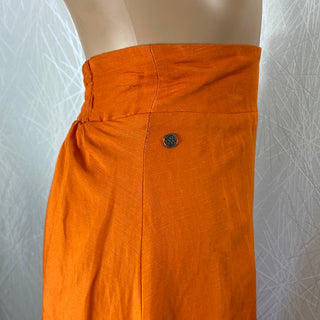 Jupe midi orange doublée taille haute élastique style vintage 70's Surkana