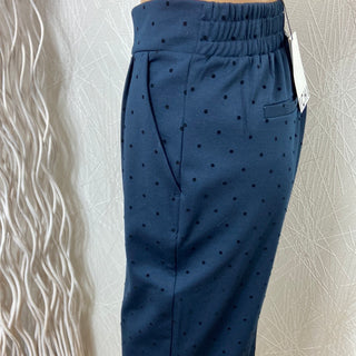 Pantalon taille haute élastique 7/8 bleu marine petits pois Ihkate Print Ichi