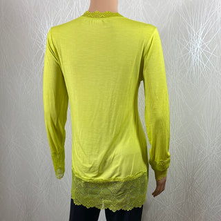 T-shirt  jaune vif dentelle manches longues col V Made in Italy