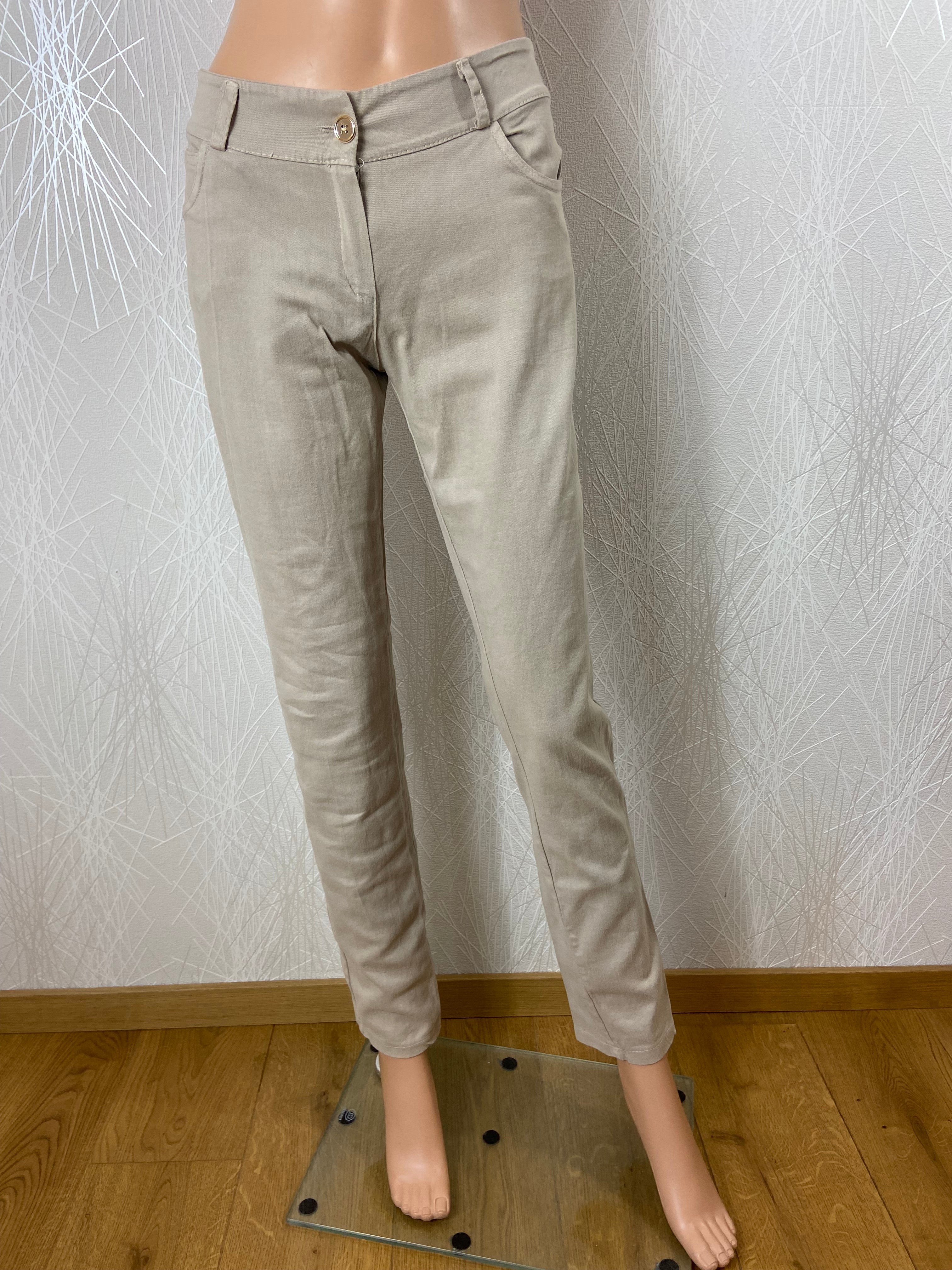 Pantalon coton beige femme taille basse Made In Italy