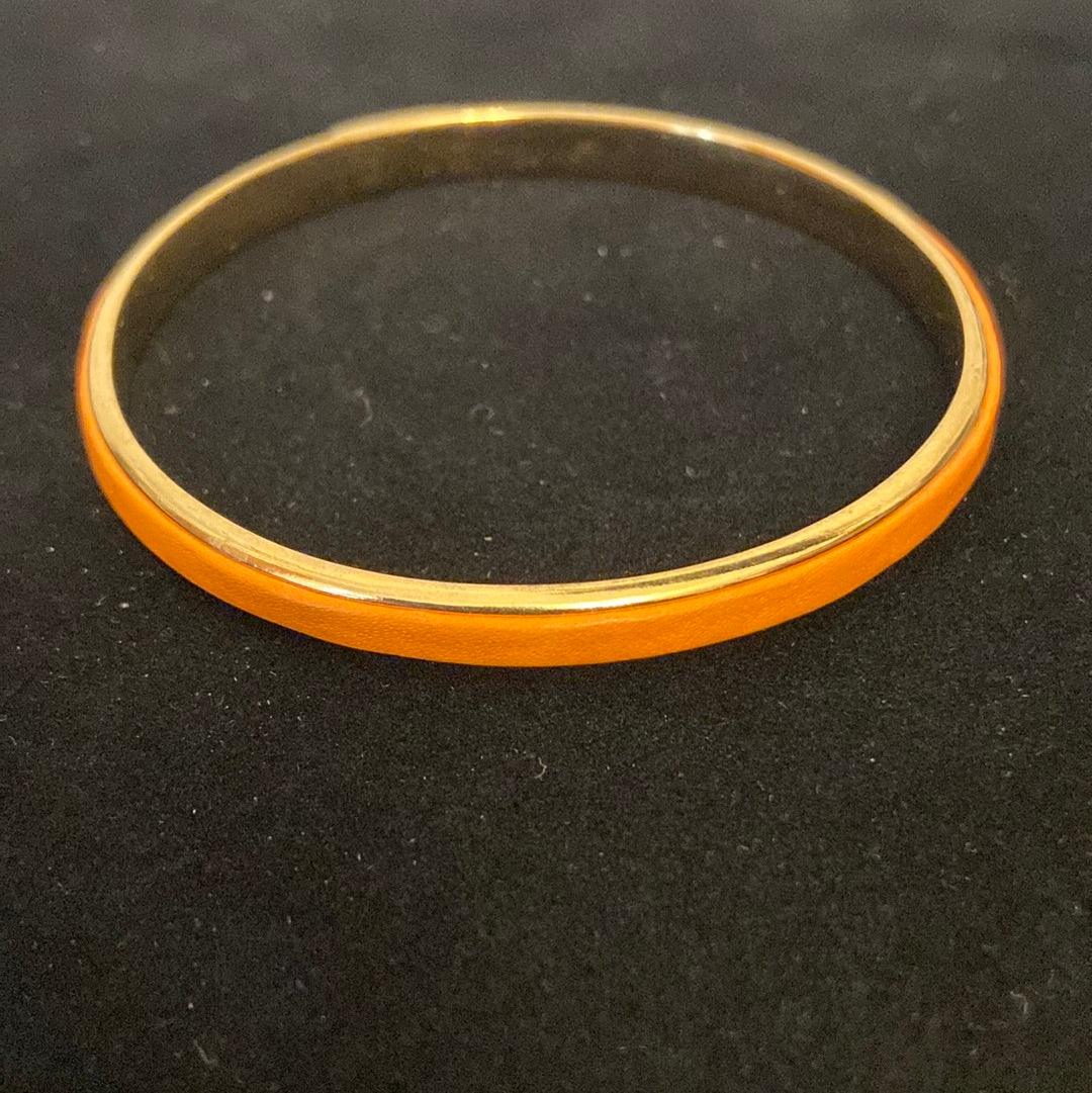 Bracelet jonc plaqué or cuir orange Shabada - Offre-Unique