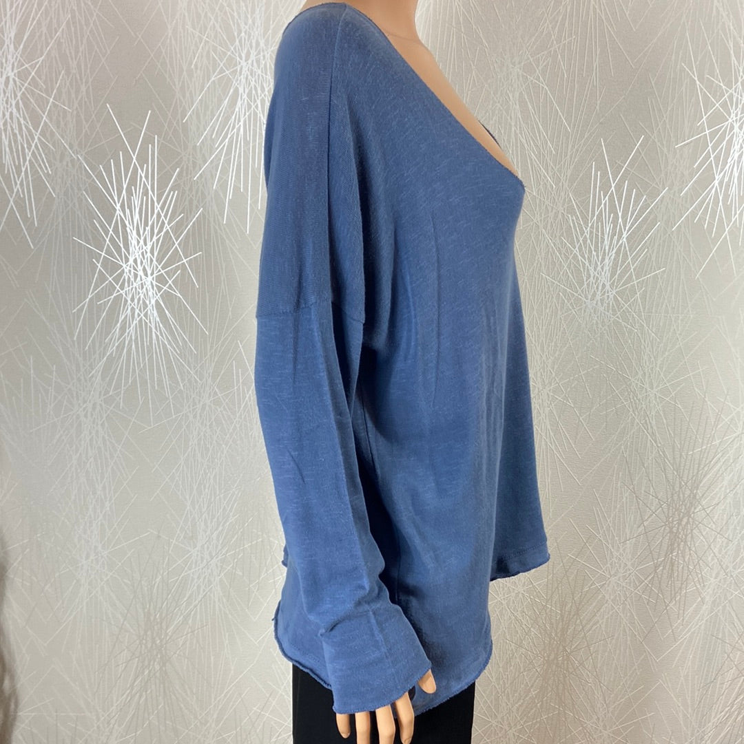 Pullover femme coton bleu mailles fines coupe droite Made In Italy