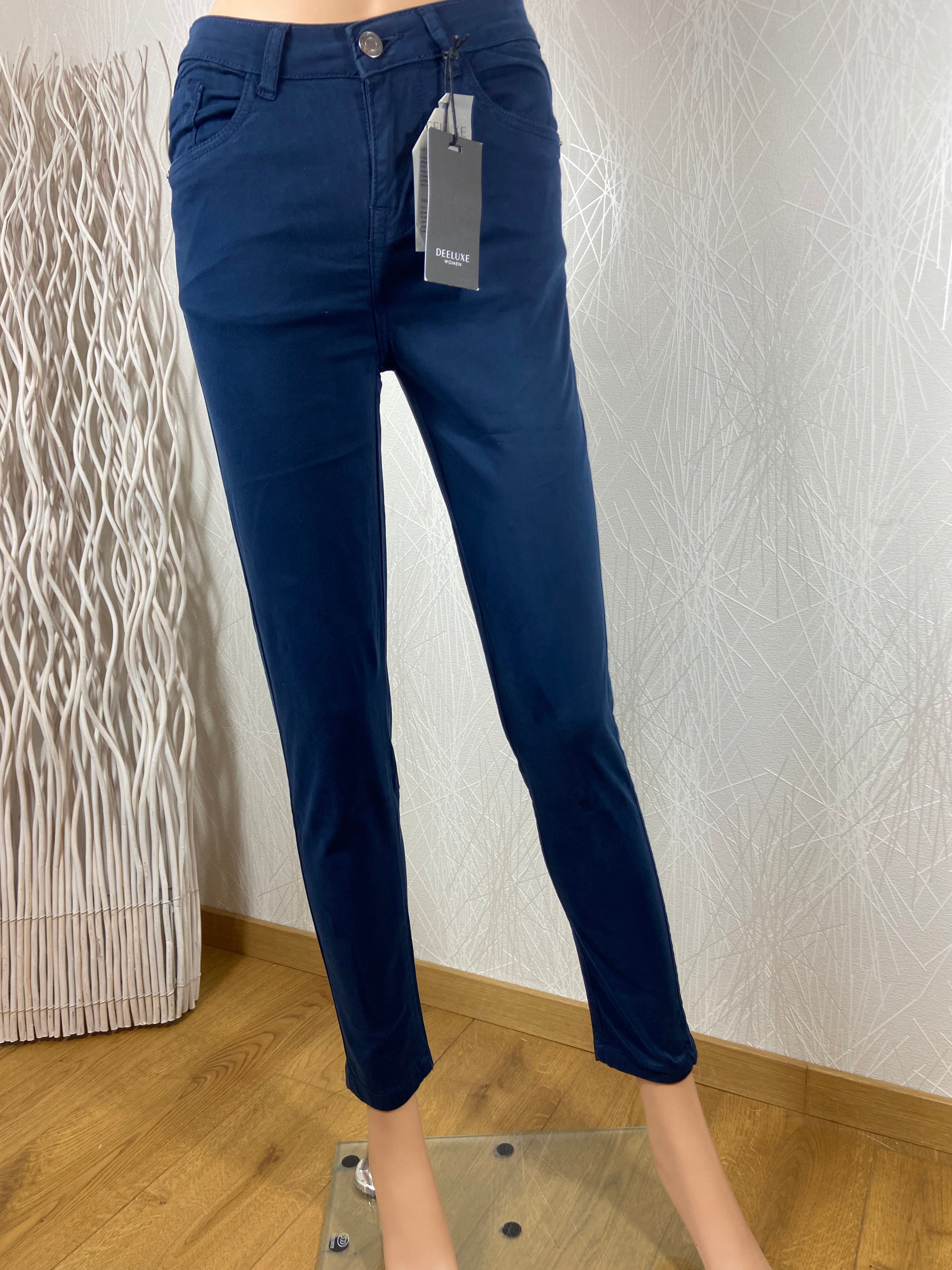 Pantalon slim coton bleu marine slim confortable Deeluxe