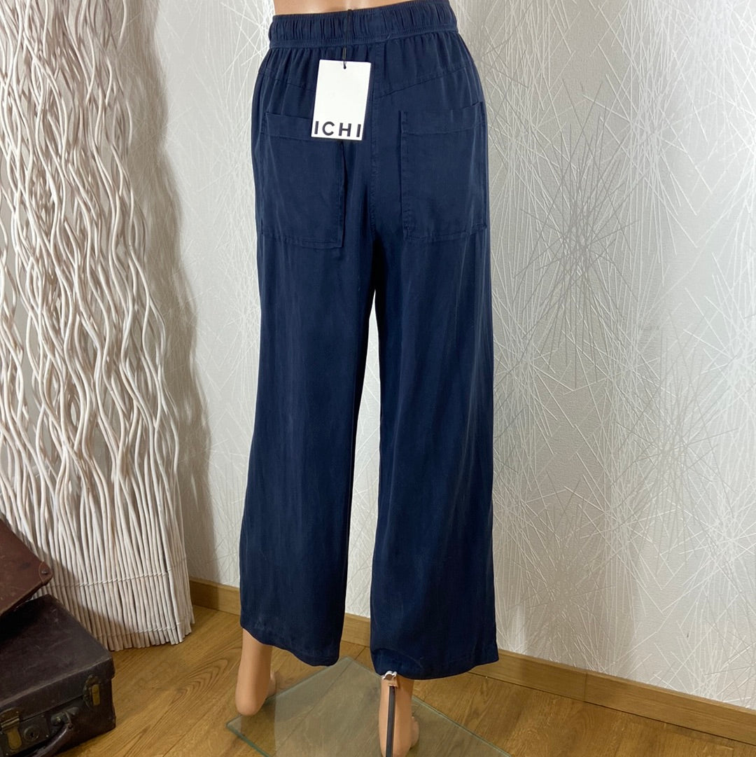 Pantalon fluide ample femme taille élastique bleu marine Ihfiluni Paal Ichi - Offre-Unique