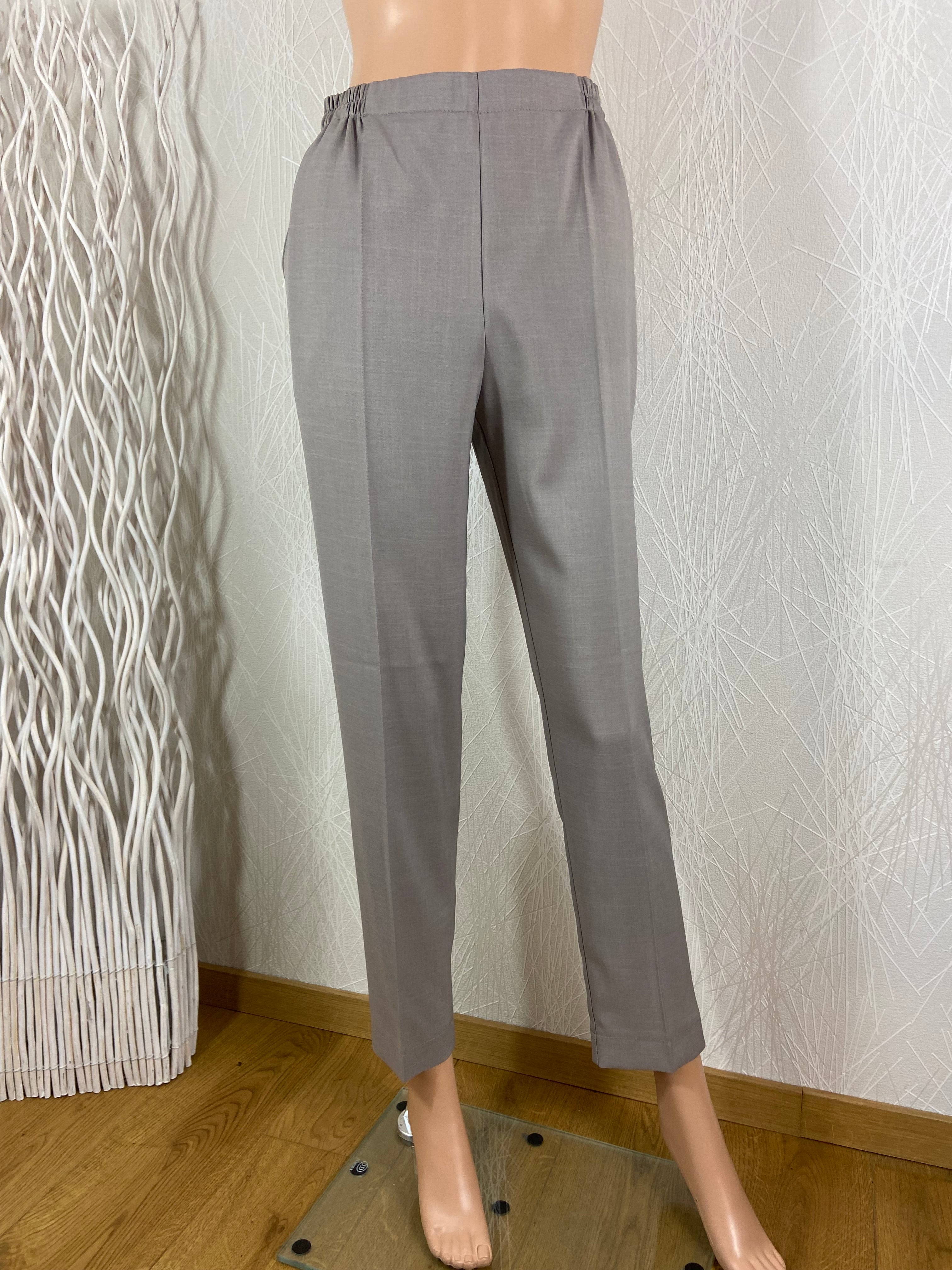 Pantalon gris style habillé taille haute élastique fabrication française Gévana