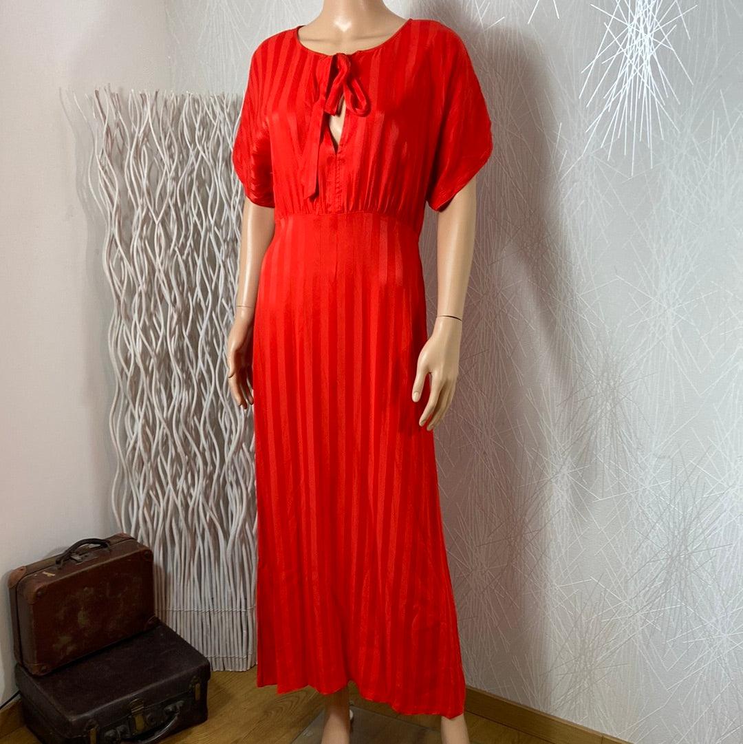 Robe longue coton et soie rouge plis flot manches courtes Lenu Dress Red Traffic People - Offre-Unique