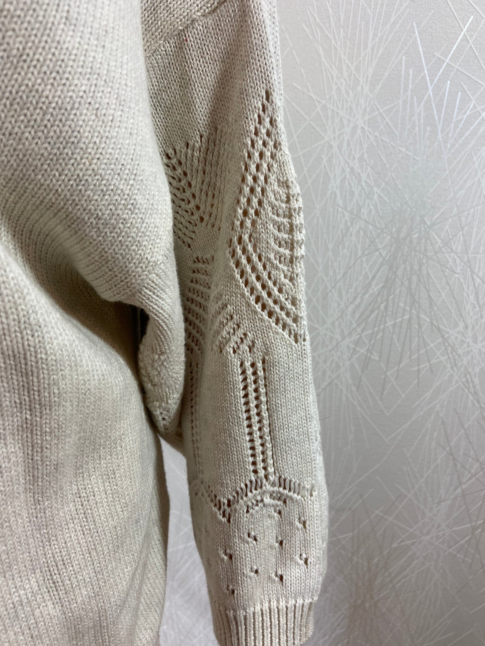 Gilet beige chiné 100% coton manches 3/4 dentelle C'est Beau La Vie