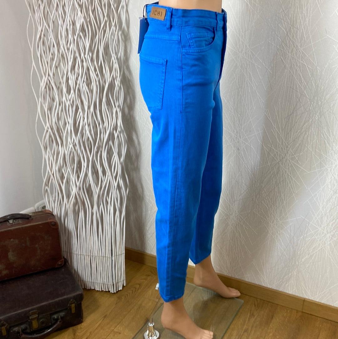 Pantalon bleu femme 7/8 taille mi-haute coupe droite Ihcenny Raven Ichi - Offre-Unique