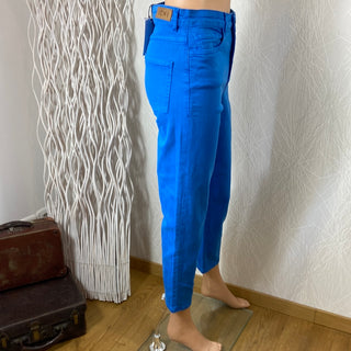Pantalon bleu femme 7/8 taille mi-haute coupe droite Ihcenny Raven Ichi