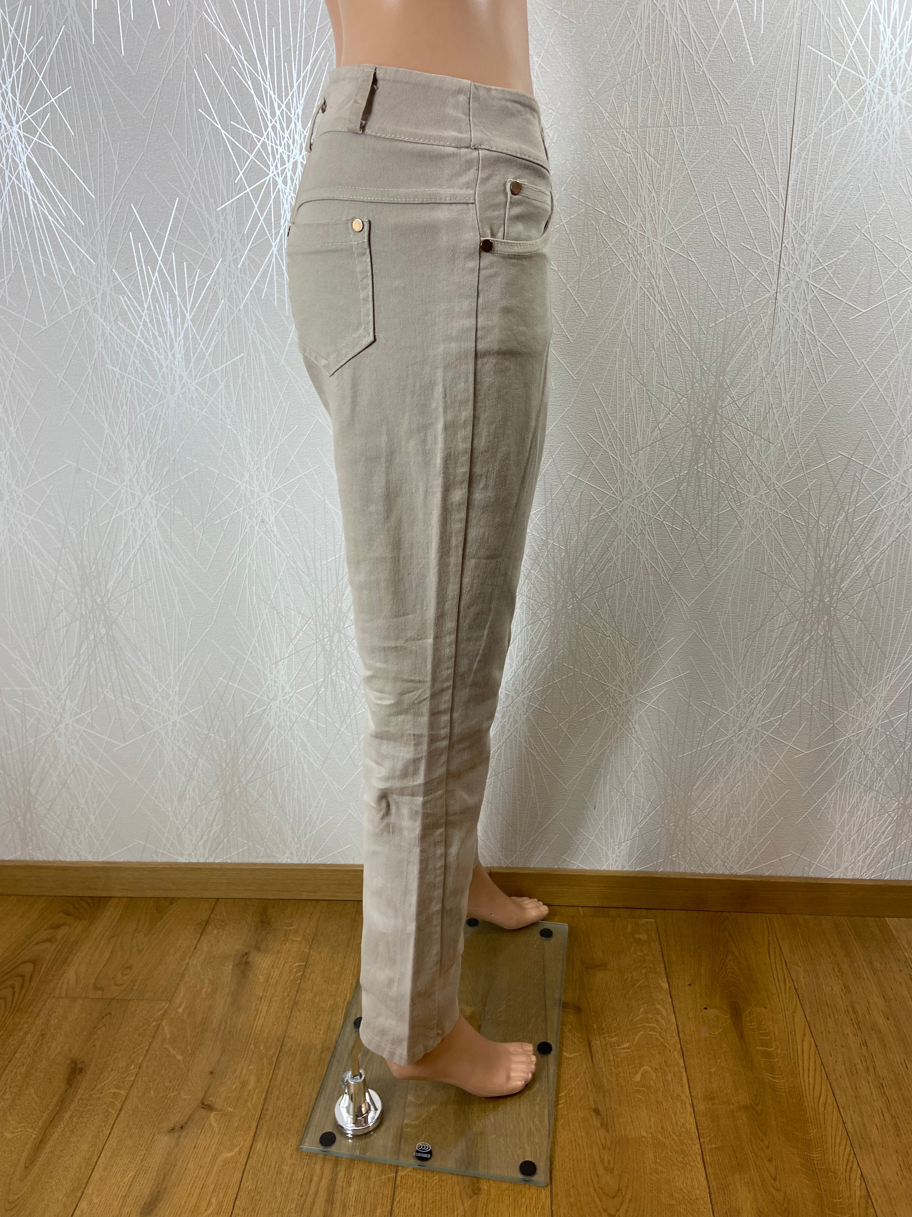 Pantalon coton beige femme taille basse Made In Italy