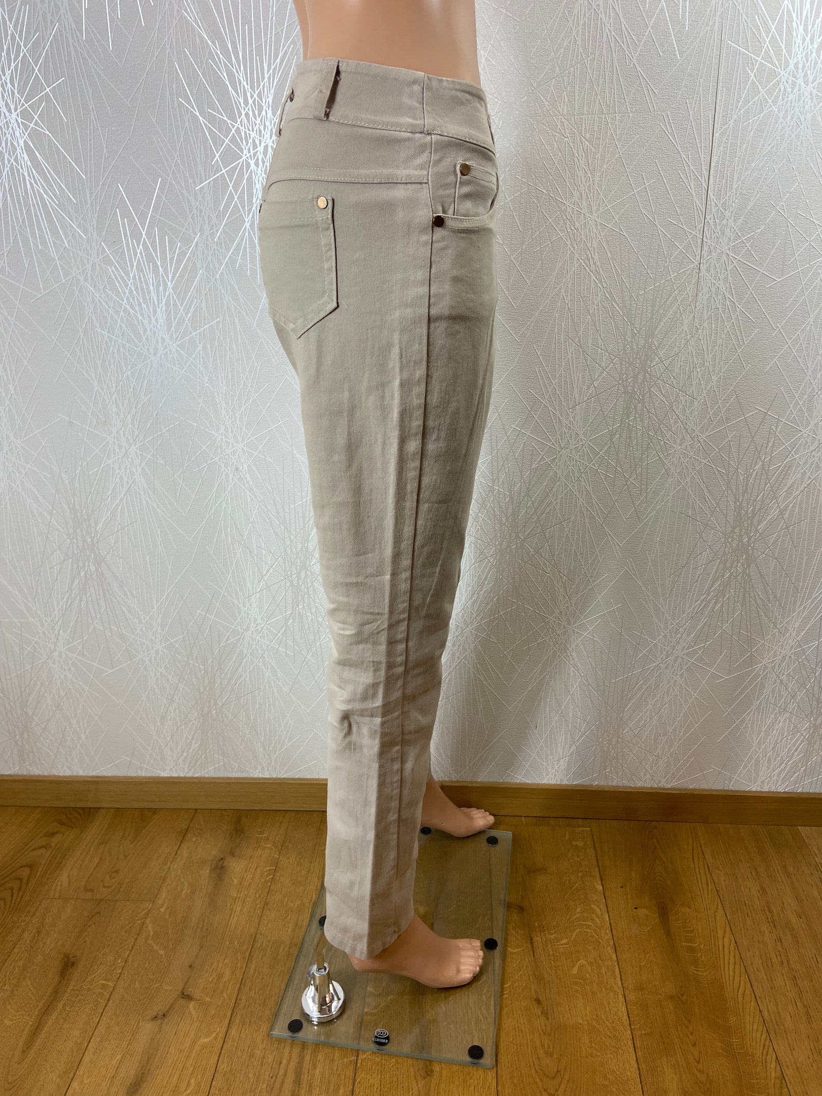 Pantalon coton beige femme taille basse Made In Italy